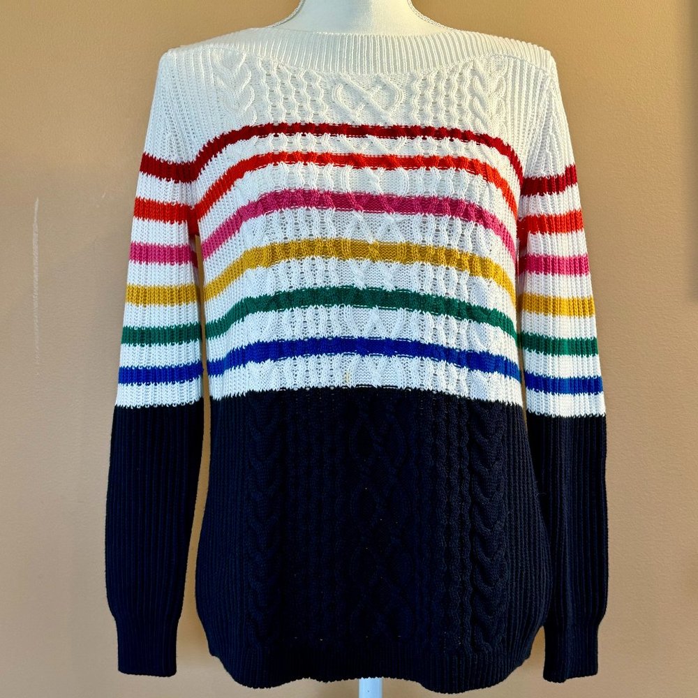 Tommy Hilfiger multi-color striped cableknit boatneck sweater - XS